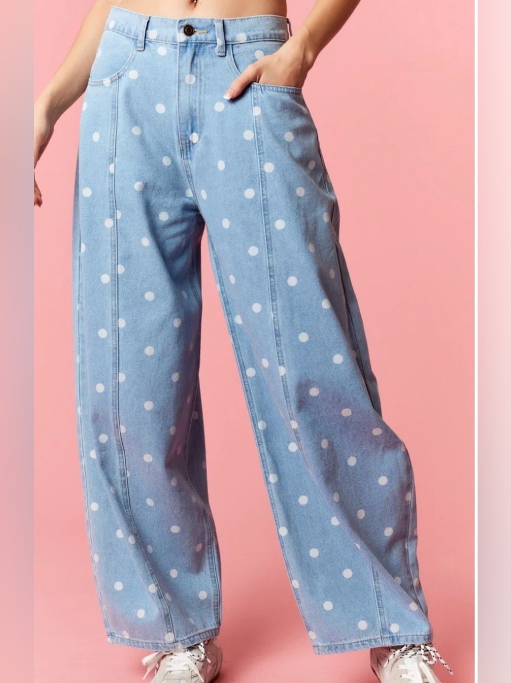 Light Blue Polka Dot Barrel Leg Jeans